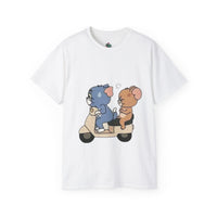 Cute Animal Scooter Tee, Unisex Cotton T-Shirt, Cartoon Graphic Tee, Gift for Animal Lovers, Fun Casualwear for All Occasions