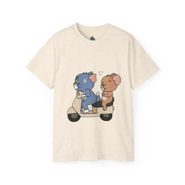 Cute Animal Scooter Tee, Unisex Cotton T-Shirt, Cartoon Graphic Tee, Gift for Animal Lovers, Fun Casualwear for All Occasions