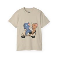 Cute Animal Scooter Tee, Unisex Cotton T-Shirt, Cartoon Graphic Tee, Gift for Animal Lovers, Fun Casualwear for All Occasions
